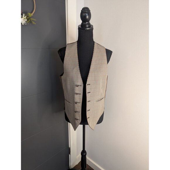 Houndstooth and Solid Brown Reversible Button Front Vest‎ with Pockets - Picture 1 of 8